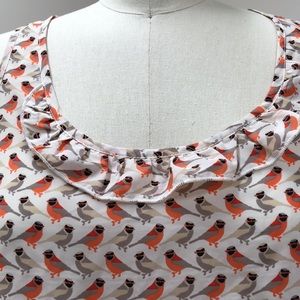 Ruffled satin bird racer back tank top